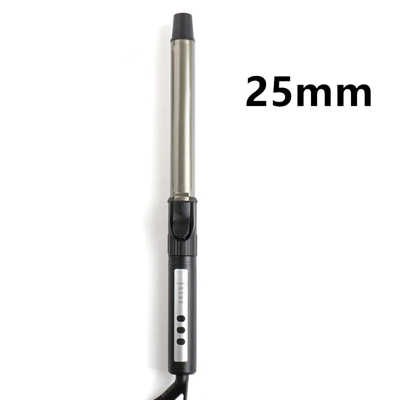 A professional ceramic hair curling iron with a 25mm barrel and black handle.