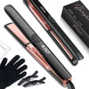 A black and rose gold professional ceramic flat iron hair straightener with accessories shown on a white background.