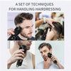 Set an Techniken für das Frisieren, das verschiedene Haarscher- und Bartpflegewerkzeuge zeigt.