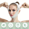 A woman is wearing an adjustable facial lifting strap for contour definition on her face.