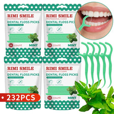 Pack of three Rimi Smile professional clean dental floss picks in mint flavor with a green portable case