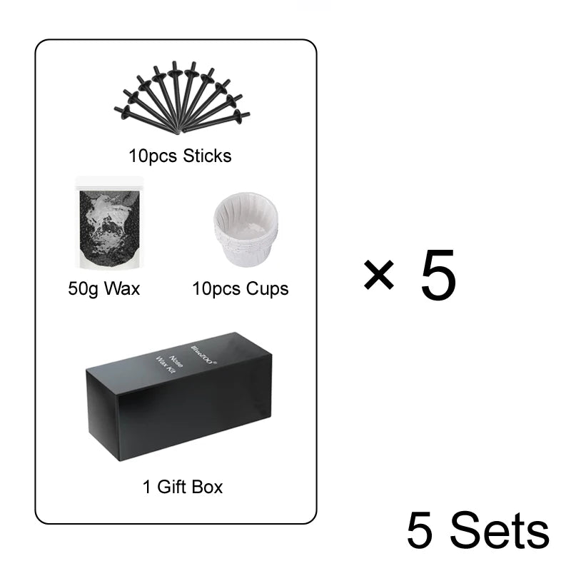 Painless Nose and Ear Hair Removal Kit includes 10pcs sticks, 10pcs cups, and 1 gift box for 5 sets.