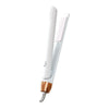 A white ceramic hair straightener and curler tool with an orange base.