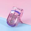 A pink and purple portable mini eyelash curler set is shown against a light background.