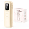 A beige IPL hair removal device is shown next to its packaging box.