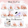 Instructions for using and removing Halloween UV gel nail stickers, showing steps for application and removal.