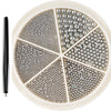 A circular display of gold mixed stainless steel bead nail art decorations arranged in radial sections.