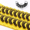 A yellow tray of Russian volume strip lashes featuring natural wispy D-curve mink look lashes.
