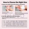 Instructions for choosing the right size of press-on nails, showing measurement methods and a size chart.