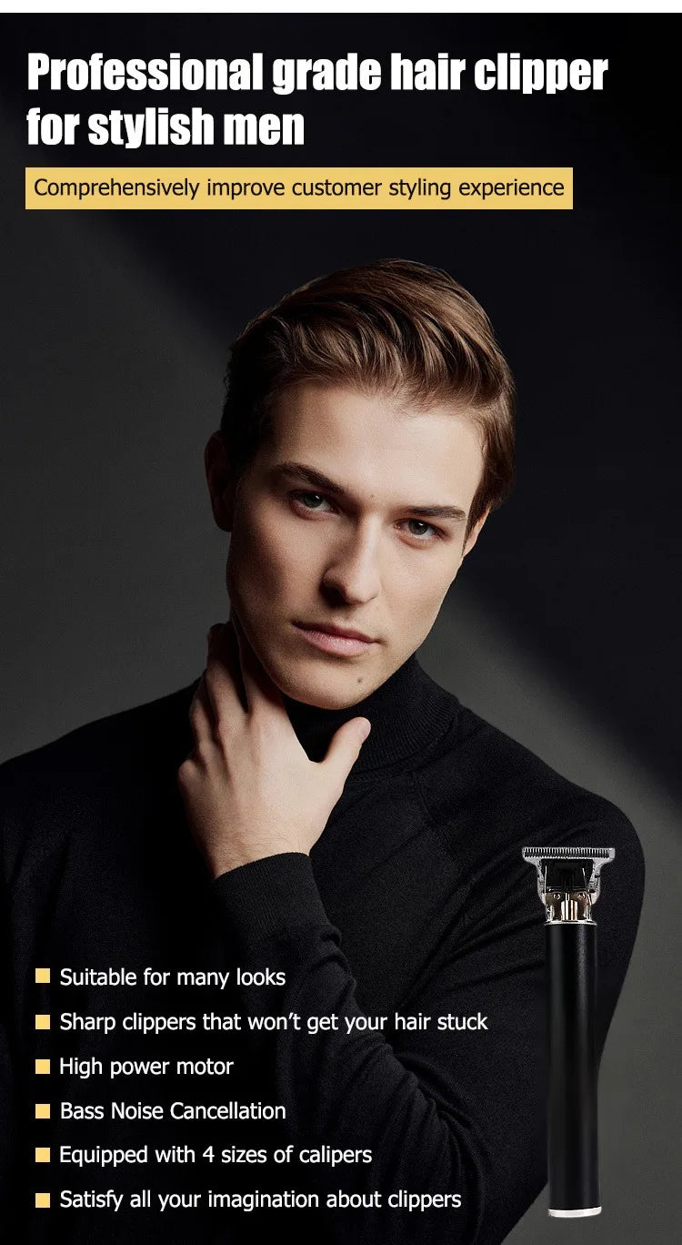 A close-up photo of a man holding a professional grade hair clipper, showcasing the device and its features.