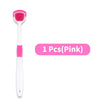 A pink reusable tongue scraper for oral hygiene