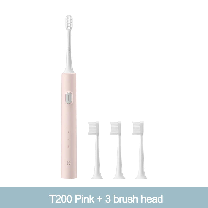 T200 Pink sonic electric toothbrush with three brush heads