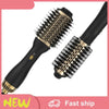 A black professional hair blow dryer brush and volumizer with gold accents shown against a white background.