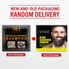 Comparison image showing old and new packaging for Sevich beard blackening shampoo