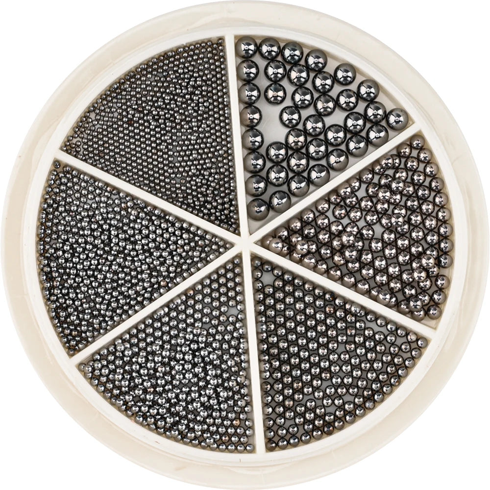 A circular display of gold mixed stainless steel bead nail art decorations arranged in radial sections.