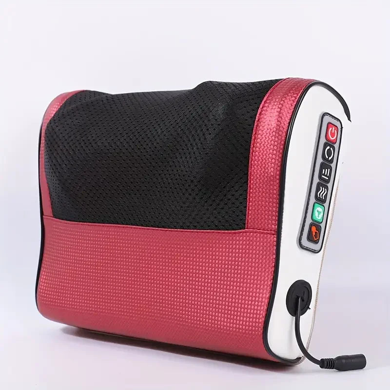 A pink and black deep tissue electric neck and body massager device.