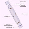 A close-up diagram showing the components of a portable dual-head electric shaver, including the protective cap, comb, trimmi