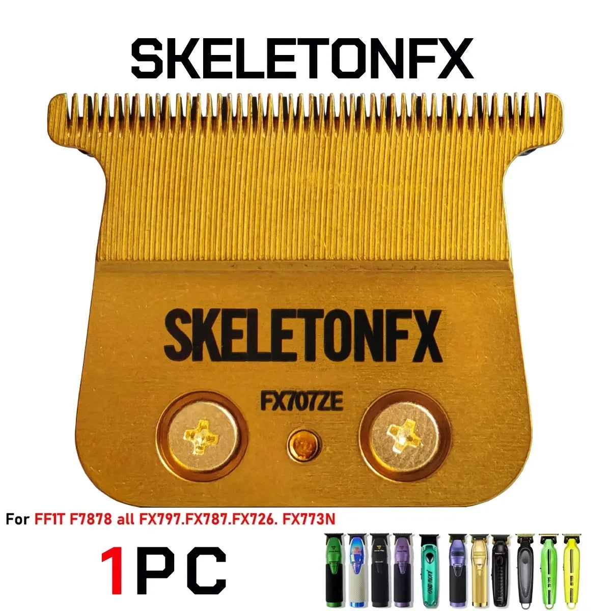 A single SkeletonFX replacement blade for trimmers and clippers, featuring a gold-colored metal body.