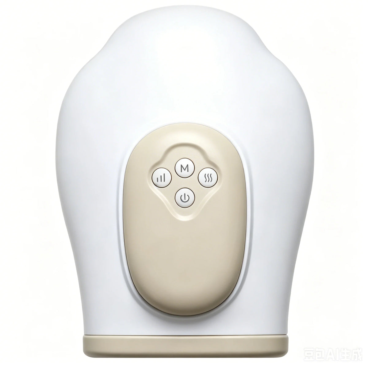 Weiches ergonomisches Handmassagergerät in Weiß mit beige Bedienfeld für Massage- und Ein-/Ausschaltknöpfe