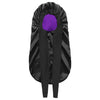 Black satin silk hair bonnet cap with a purple lining visible inside.