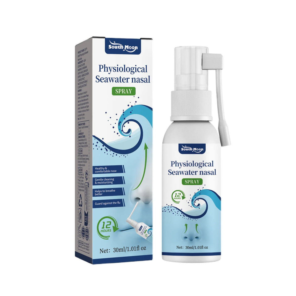Bouteille et boîte de spray nasal pour nettoyer doucement la cavité nasale
