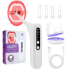 A white electric tonsil stone remover device shown with various tips and accessories for cleaning the tonsils.