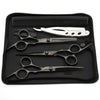 A black case containing professional stainless steel hair cutting scissors and combs.