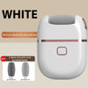 A white electric foot grinder with a textured head and a switch, showing two types of quartz sand grinding heads.