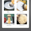 Set of two wooden beard and facial brushes with light brown bristles.