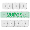 A set of twenty muscle stimulator electrode pads, white and square, with dimensions 5x5 cm.