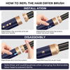 Instructions for installing and disassembling a hair dryer brush head.