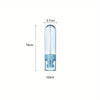 A clear, slender mist spray bottle with a blue cap and a cylindrical body, measuring 16cm long and 3.7cm in diameter, for por