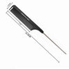A black carbon-static hair tail comb with measurements shown.