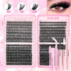 A pink box displaying various styles of eyelash extensions and a bond sealer kit for DIY lash application.