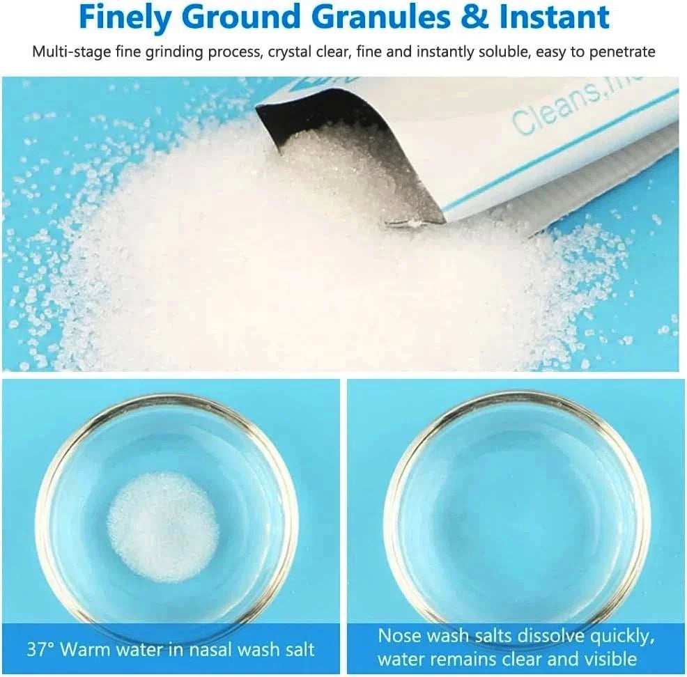 Close-up of finely ground granules and instant powder being used for nasal wash salts