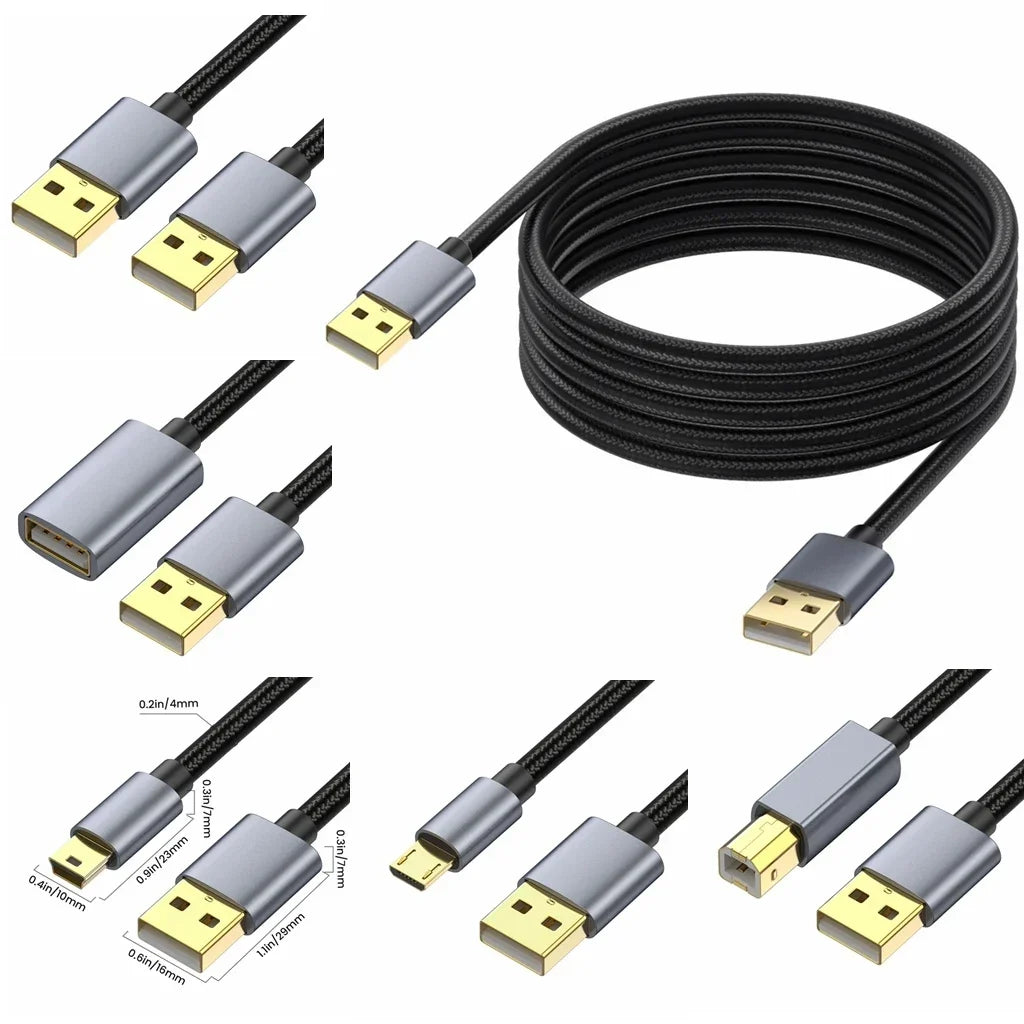 Ein Set hochwertiger USB-Verlängerungskabel in schwarz und silber für Datenübertragung.