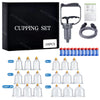 A black box containing an 18 piece cupping set including various glass and metal cups for massage.