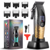 A black electric hair clipper and multiple attachments are shown next to a professional hair clipper with magnetic levitation