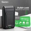 A black Gertzy electric beard trimmer shaver with a mesh head is shown on a white surface.