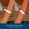 Two side leather strop used for polishing knives and removing burr, shown with a knife and a brush.