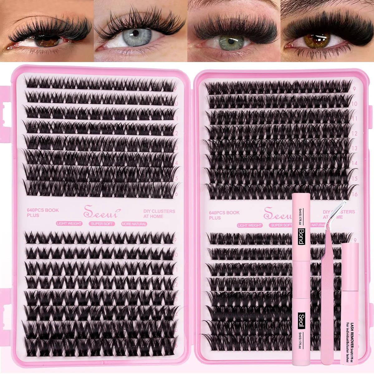 Un set d'outils DIY professionnels pour extensions de cils, avec divers styles et longueurs.