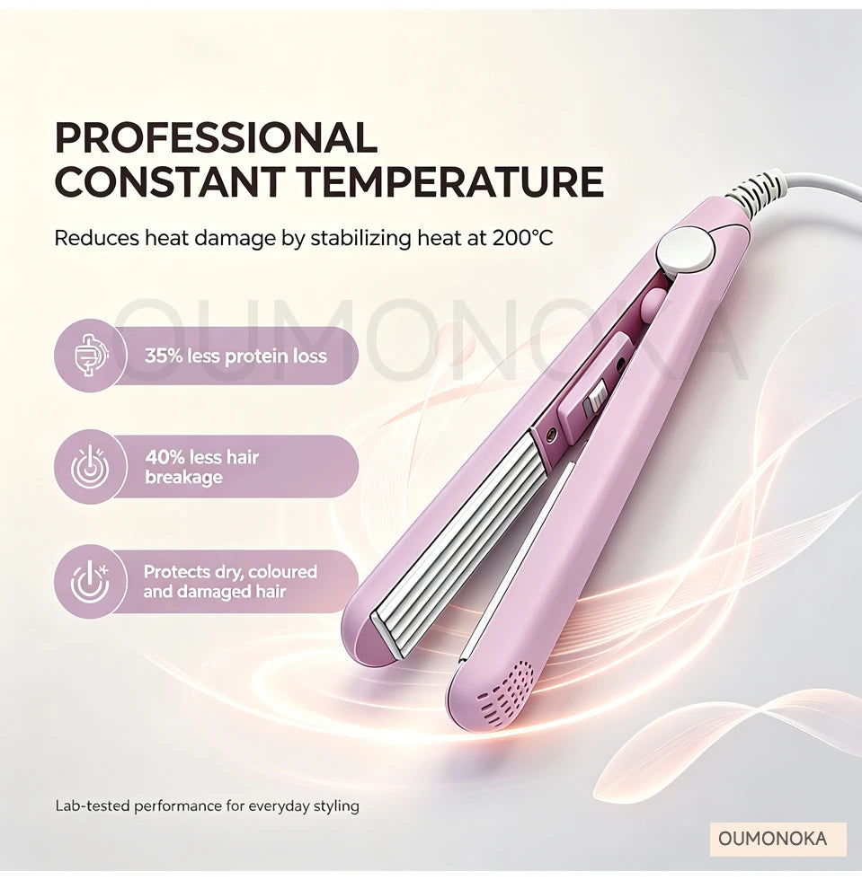 A pink professional ceramic hair curler and straightener tool shown in a studio setting.