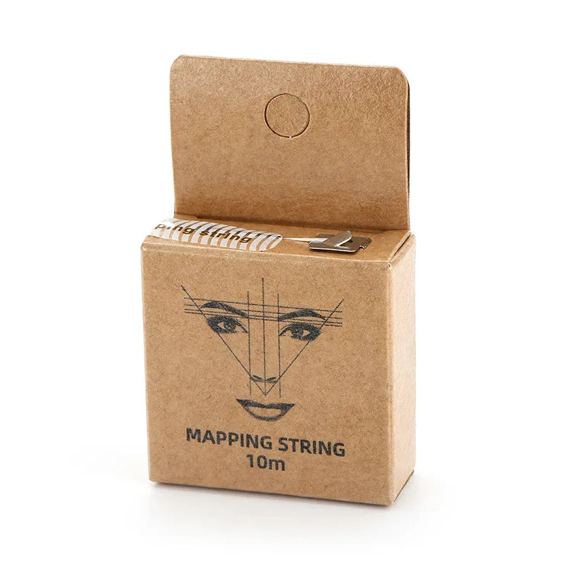 A cardboard box containing a mapping string labeled 10m for eyebrow mapping.