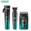 A set of VGR electric hair and beard trimmers in black and teal colors.