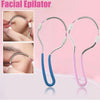 A pair of pink and blue facial epilators shown in close-up with usage examples.