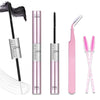 A set of professional lash glue and tools including a wand, glue, and tweezers for DIY lash extensions.