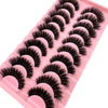 A pink plastic tray holding ten pairs of black natural look false mink eyelashes.