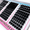 A display of black mega wispy lash clusters for dramatic volume eyelash extensions.