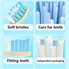 Replacement toothbrush heads shown with soft bristles, fitting teeth, and independent packaging for care for teeth.