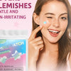 A woman applies a colorful acne patch to her skin, demonstrating gentle blemish care.